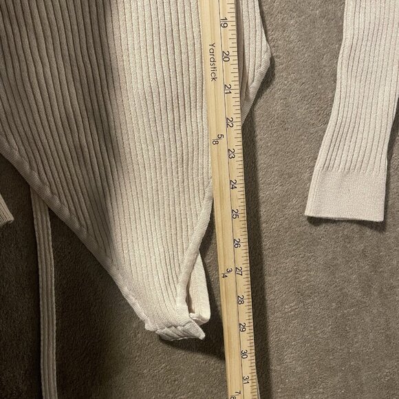 NWT Fashion Nova Bodysuit Womens Sz Large Ribbed Corinna Beige Tan Knit Long Slv - Picture 8 of 9